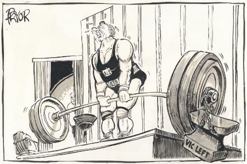 [Bill Hayden as a weight-lifter] [picture] / Pryor