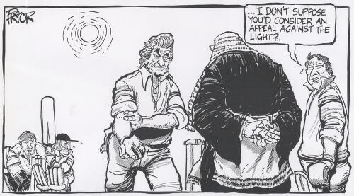 "I don't suppose you'd consider an appeal against the light?" [Bob Hawke, Joh Bjelke-Petersen, Gareth Evans] [picture] / Pryor