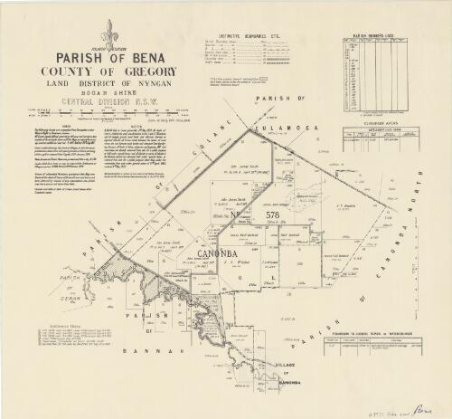 Parish of Bena, County of Gregory, Land District of Nyngan, Bogan Shire, Central Divisions, N.S.W. / compiled, drawn and printed by Department of Lands, Sydney