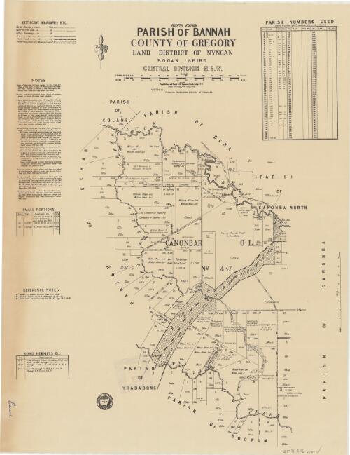 Parish of Bannah, County of Gregory, Land District of Nyngan, Bergo Shire, Central Divisions, N.S.W. / compiled, drawn and printed by Department of Lands, Sydney