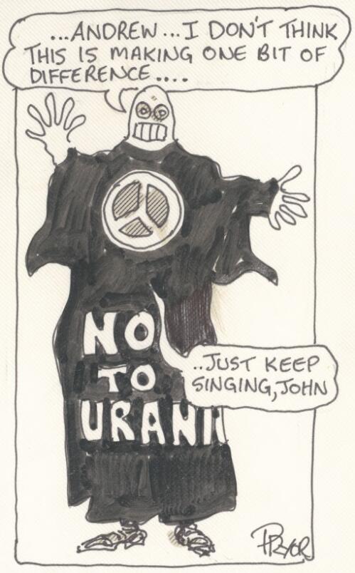 [Andrew Peacock and John Howard protest against uranium mining] [picture] / Pryor