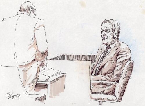 [Mick Young (?) being examined in court] [picture] / Pryor