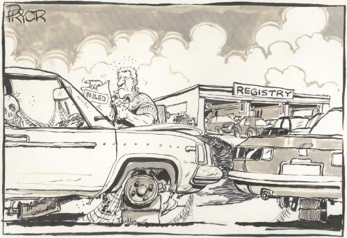 [The queue for car registrations] [picture] / Pryor