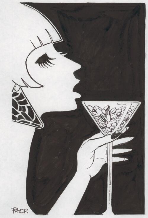 [Woman holding a drug cocktail] [picture] / Pryor