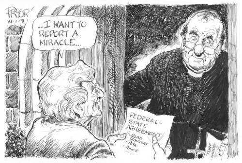 "I want to report a miracle" [Bob Hawke to priest] [picture] / Pryor