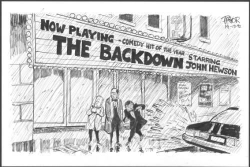 The backdown [regarding GST on food] starring John Hewson [John Button, Paul Keating and John Dawkins] [picture] / Pryor