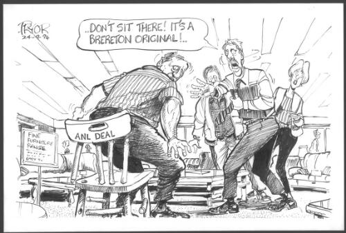 "Don't sit there! It's a Brereton original!" [Laurie Brereton's deal between the federal government, the ACTU and officials from the Maritime Union of Australia for the partial privatisation of the Australian National Line] [picture] / Pryor