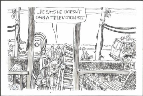 "He says he doesn't own a television set [Optus cable roll-out meets with opposition] [picture] / Pryor