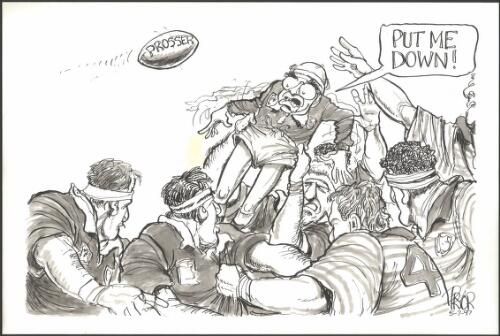 Put me down! - John Howard in rugby union scrum avoids football marked Prosser, 1997 [picture] / Pryor