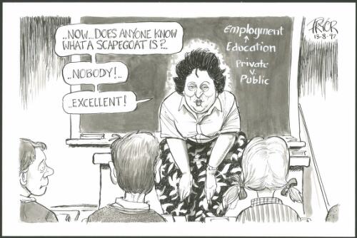 Now - Does anyone know what a scapegoat is? - Nobody! - Excellent! - Amanda Vanstone addressing a school class, 1997 [picture] / Pryor