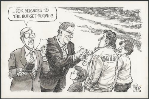 For service to the budget surplus- Costello pins on medal for the Battler, 1998 [picture] / Pryor