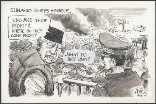 Suharto briefs himself - Who are these people - Where do they come from, 1998 [picture] / Pryor