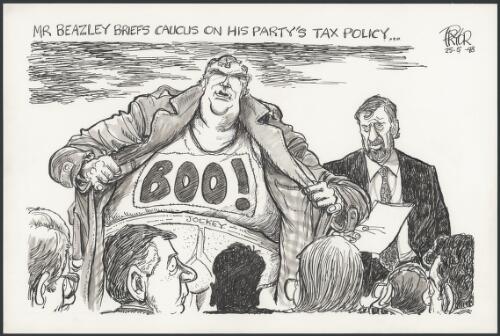 Boo! - Beazley briefs Caucus on his party's tax policy, 1998 [picture] / Pryor