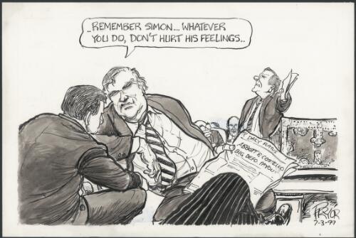 Remember Simon - Whatever you do, don't hurt his feelings - Beazley talking to Crean about Abbott and Costello big defamation payout, 1999 [picture] / Pryor