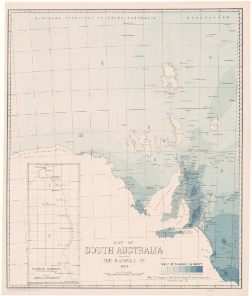 Map of South Australia showing the rainfall of 1894 / Surveyor General's Office Adelaide ; A. Vaughan, photo-lithographer