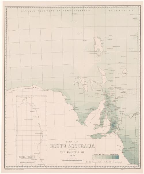 Map of South Australia showing the rainfall of 1893 / Surveyor General's Office, Adelaide ;  A. Vaughan, photo-lithographer