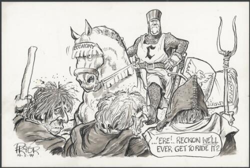 Ere - Reckon we'll ever get to ride it? - Watching Knight Costello on steed Economy, 1999 [picture] / Pryor