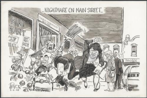 Nightmare on Main Street - John Howard and Meg Lees trying to sell the GST, 1999 [picture] / Pryor