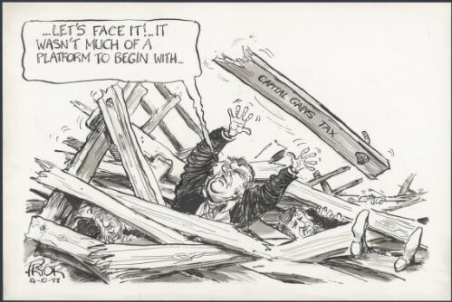 Let's face it - It wasn't much of a platform to begin with - Capital Gains Tax - Kim Beazley falling through wooden platform, 1998 [picture] / Pryor