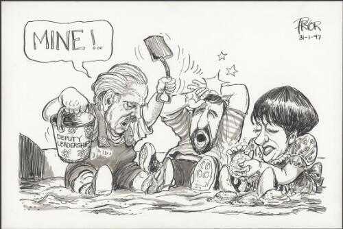 Mine! - Kate Carnell, Gary Humphries and Trevor Kaine squabbling over the deputy leadership like babies in a sandpit, 1997 [picture] / Pryor