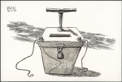 E. Timor - locked voting ballot box with dynamite plunger - voting for independence, 1999 [picture] / Pryor