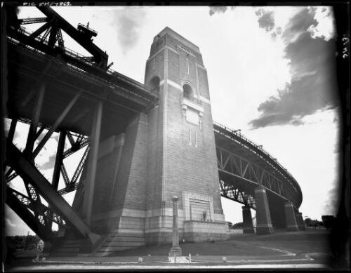 Dramatic study of pylon [Sydney Harbour Bridge, Sydney] [picture] / [Frank Hurley]