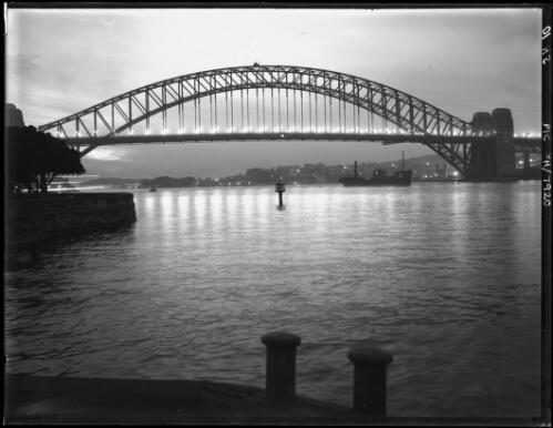 Evening with lights, Bridge [Sydney Harbour Bridge, Sydney] [picture] / [Frank Hurley]