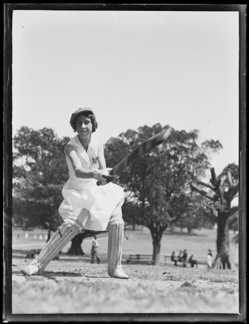 Member of the Vice Regal Club batting during a women's cricket game in the Domain, Sydney, 7 November 1932, 2 [picture]