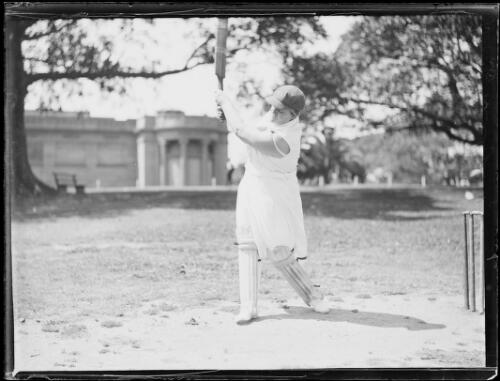 Member of the Vice Regal Club batting during a women's cricket game in the Domain, Sydney, 7 November 1932, 4 [picture]