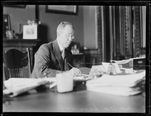 Mr Harkness, Chief Returning Officer at his desk, New South Wales, ca.1920s [picture]