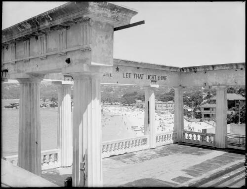 [Columns of amphitheatre with inscription "Let That Light Shine", erected in 1924 by the Order of the Star in the East, at Balmoral, Sydney Harbour, New South Wales] [picture] / [Frank Hurley]