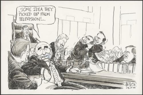 "Some idea they picked up from televison"--John Howard to Peter Costello while watching Bronwyn Bishop, Simon Crean, Tony Abbott and Kim Beazley during GST indexed excise debate, 2000 [picture] / Pryor