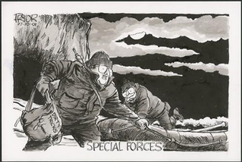 Special Forces - Peter Reith and John Howard carrying their bag of dirty tricks, 2001 [picture] / Pryor