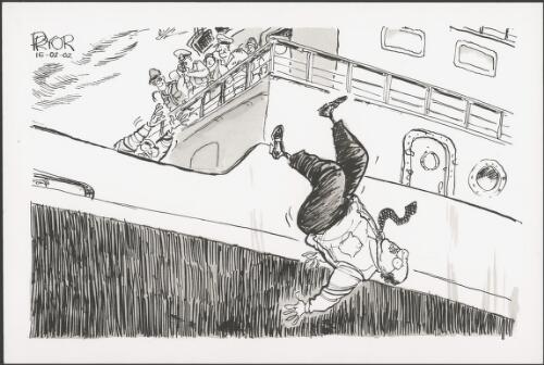 John Howard throwing Peter Reith over the side of a ship, 2002 [picture] / Pryor