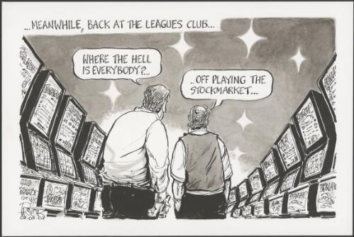 Meanwhile, back at the Leagues Club everyone is playing the stockmarket rather than poker machines, 2002 [picture] / Pryor