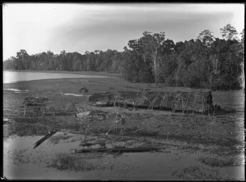 [Longhouse at the Village of Dukoif in the remote northern reaches of Lake Murray, Fly River] [picture] : [Pearls and savages] / [Frank Hurley]