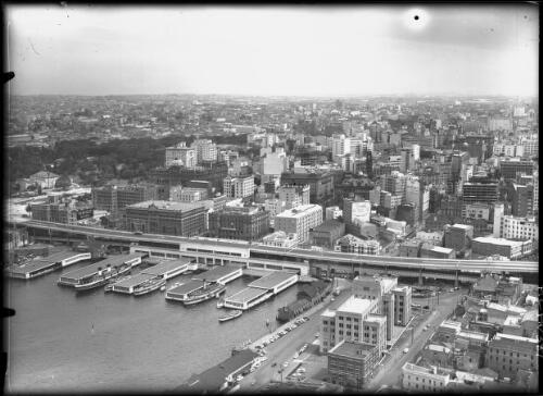 [Circular Quay, with Cahill Expressway, Sydney, 1960] [picture] : [Sydney, New South Wales, Aerial] / [Frank Hurley]