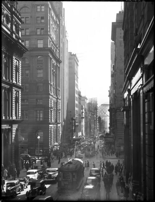 Pitt St from Millors Club awning [picture] : [Sydney, New South Wales] / [Frank Hurley]