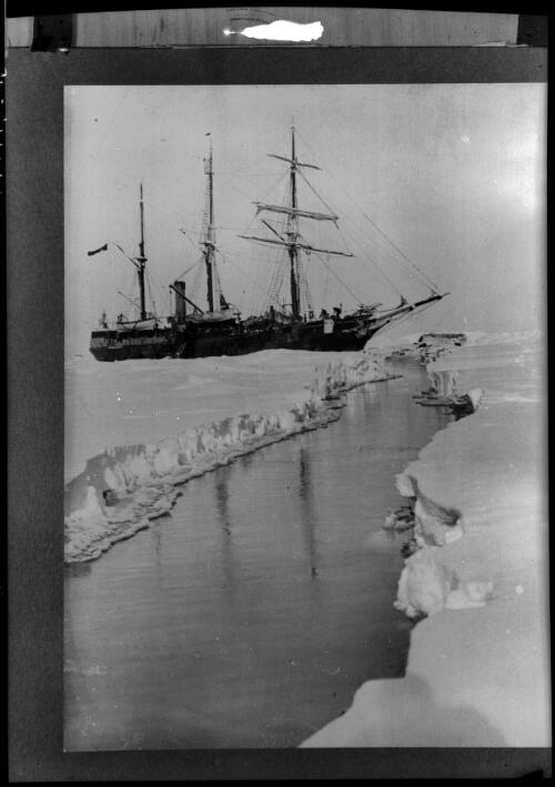 On October 14th the ice was in convulsion ahead of the ship, and a splitting crash suddenly caused all hands to rush up on deck to find that a crack had opened from the lead ahead and passed along our starboard side to another crack that had opened aft [Shackleton expedition, 1915] [picture] : [Antarctica] / [Frank Hurley]