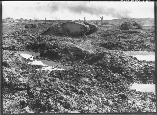 [Derelict tanks in the mud near the Menin Road during the Battle of Ypres, 1917] [picture] : [Flanders, World War I] / [Frank Hurley]