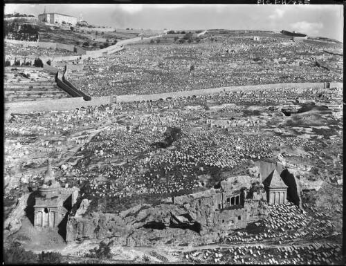 [Jerusalem from the Mount of Olives, on lower left Absalom's Pillar, on right the Grotto of Saint James, Kedron valley] [picture] / [Frank Hurley]