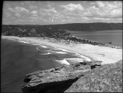 Palm Beach [and Pittwater, viewed from Barranjoey [i.e. Barrenjoey] Head, 1940s] [picture] : [Sydney, New South Wales] / [Frank Hurley]