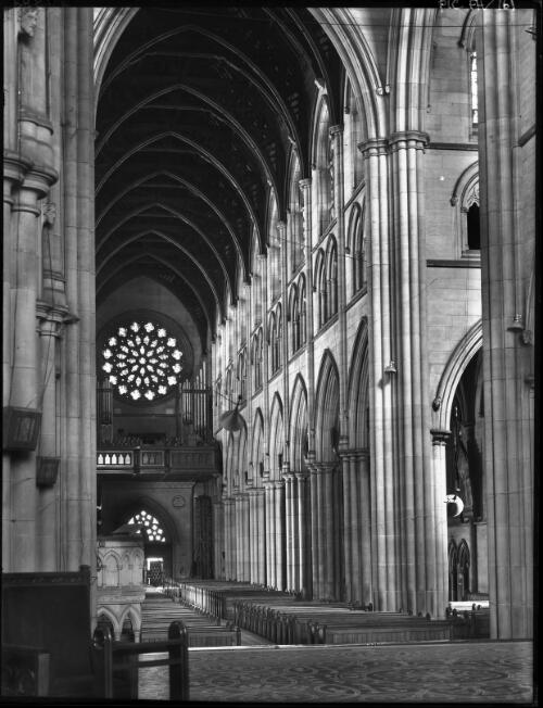 Main aisle looking from altar [St Mary's Roman Catholic Cathedral, 1940s] [picture] : [Sydney, New South Wales] / [Frank Hurley]