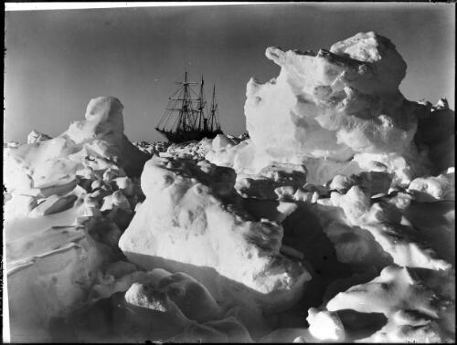 As time wore on it became more and more evident that the ship was doomed [the Endurance among ice pinnacles, Shackleton expedition, February 1915] [picture] : [Antarctica] / [Frank Hurley]