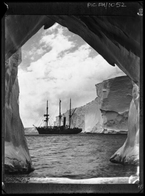 A glimpse [of the Aurora] from within the cavern [in the wall of the shelf-ice of the Mertz Glacier Tongue, Commonwealth Bay, Adelie Land, Australasian Antarctic Expedition, December 1913] [picture] : [Antarctica] / [Frank Hurley]