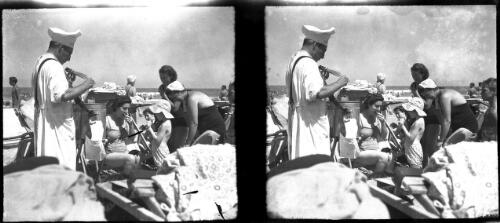 Tel Aviv stereos [showing a crowded beach] [picture] / [Frank Hurley]