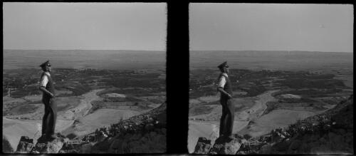 On a height on Mt Quarantine, the place of the fasting [profile of Frank Hurley in foreground] [picture] / [Frank Hurley]