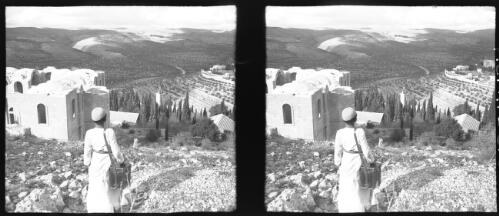 View across the hills of Judah from Ain Karem [rear exterior of the Basilica of Agony to the left, Jerusalem, ca. 1940-1945] [picture] / [Frank Hurley]