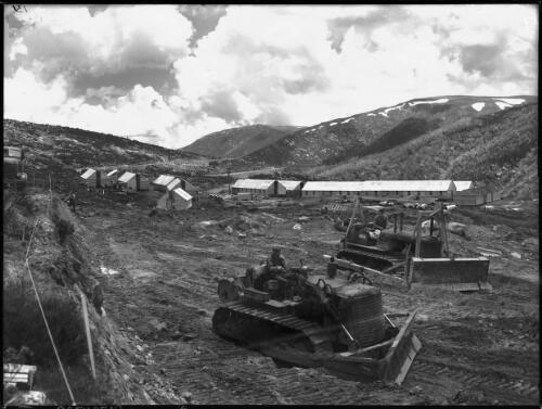 Rocky valley dam site levelling workshop area [Kiewa, December 1947] [picture] : [State Electricity Commission of Victoria] / [Frank Hurley]