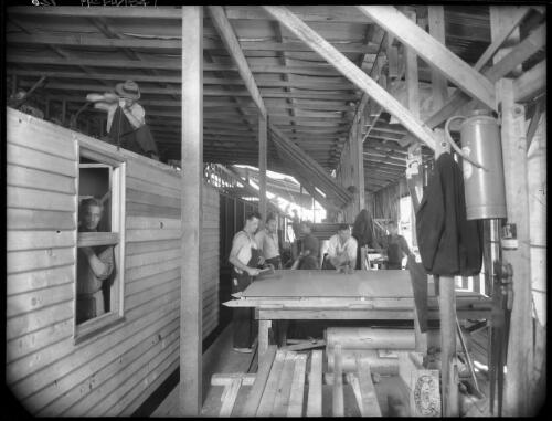 Workshop for pre-fab houses [Kiewa, December 1947] [picture] : [State Electricity Commission of Victoria] / [Frank Hurley]